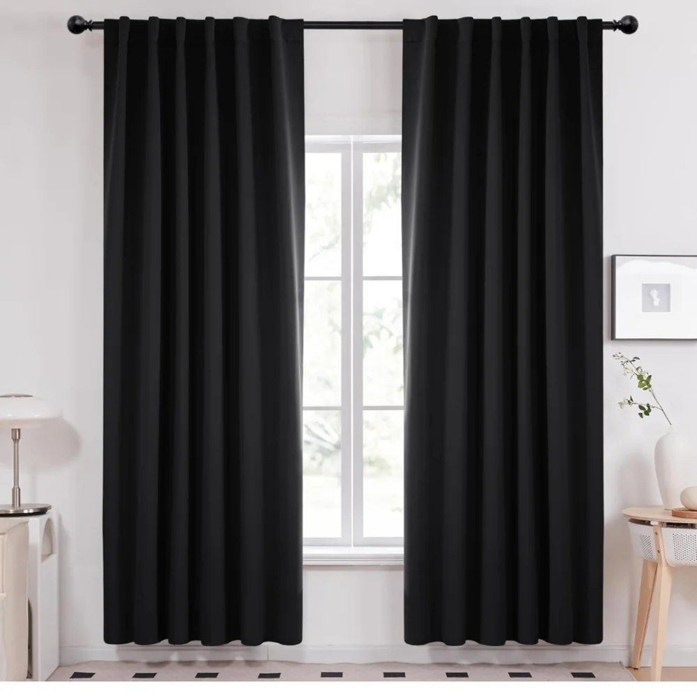 Elegant Black Curtains, 2 Panels, 52x84 Inch, Room Darkening Curtains